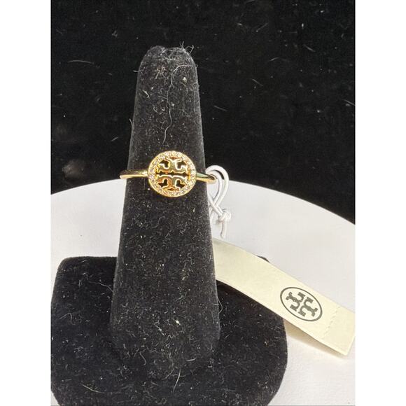 Tory Burch Miller Pavé Delicate Ring Designer Gold Plated Sz 7 Free Dust Bag New - Picture 7 of 9